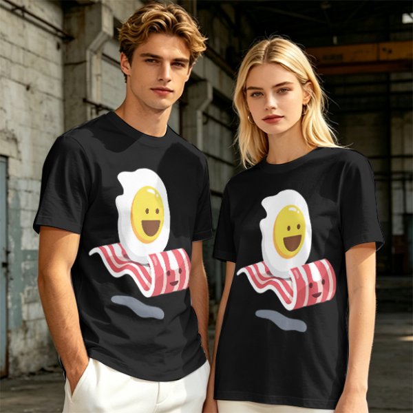 Olive T-Shirt With Happy Fried Egg And Bacon Graphic Print
