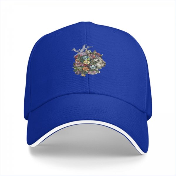 Black Baseball Cap With Floral Wolf Head Artwork Design