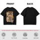 Olive green anime graphic t-shirt with monster and city scene