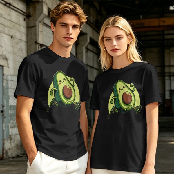 Olive Green T-Shirt with Cute Running Avocado Graphic