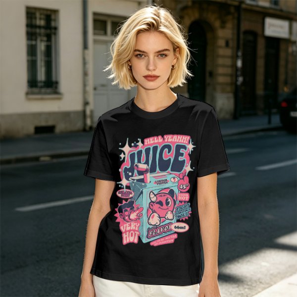 Olive t-shirt with retro hot juice devil graphic print