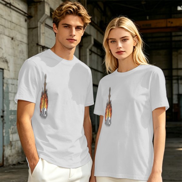 Olive Green T-Shirt With Pixel Art Skull Sword And Fire Print