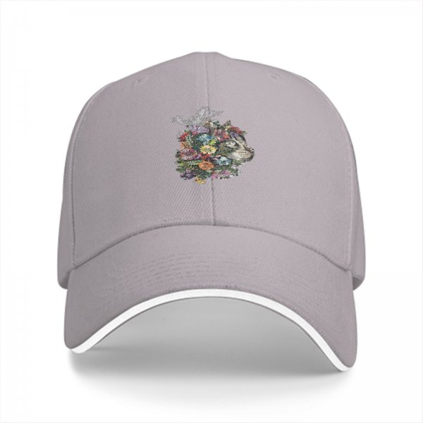 Black Baseball Cap With Floral Wolf Head Artwork Design