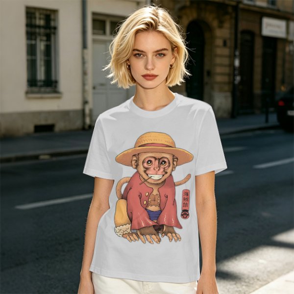 Olive T-Shirt With Monkey In Straw Hat Pirate Print
