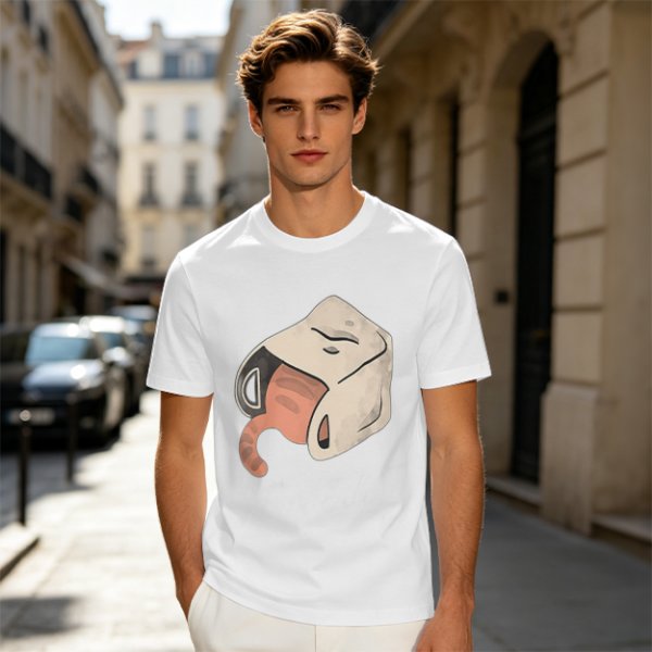Olive T-Shirt With Whimsical Cat Mug Graphic Print