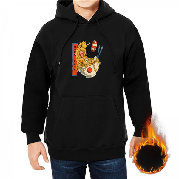 Black Hoodie With Japanese Ramen Bowl Graphic Design