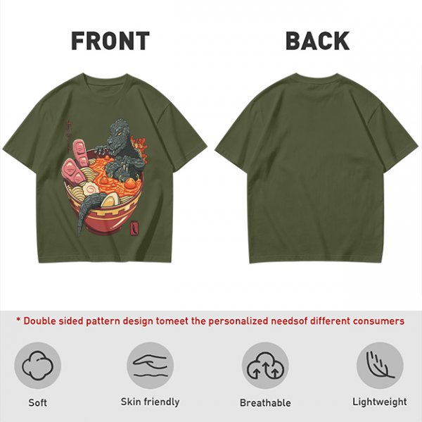Godzilla in spicy ramen bowl graphic tee