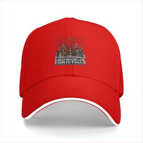 Black baseball cap with Meowgical Christmas cat holiday print