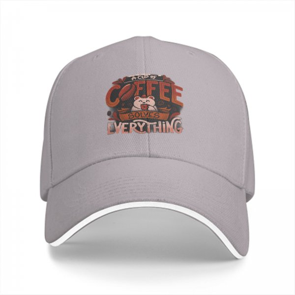 Black baseball cap with coffee solves everything bear graphic