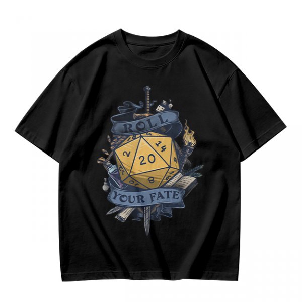 Roll Your Fate D20 Dice Graphic T-Shirt For Tabletop RPG Fans
