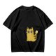 Olive Green T-Shirt With Surprised Yellow Tabby Cat Graphic
