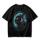 Olive T-Shirt With Black Cat And Crescent Moon Graphic