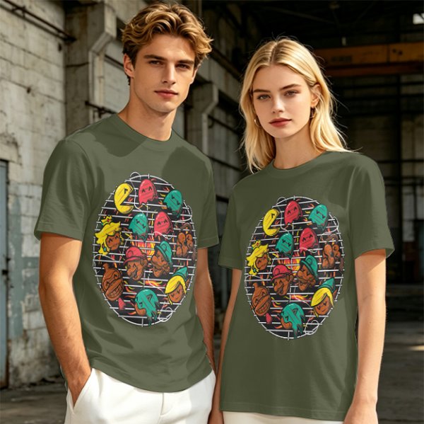 Gaming Character Grill Graphic Olive T-Shirt