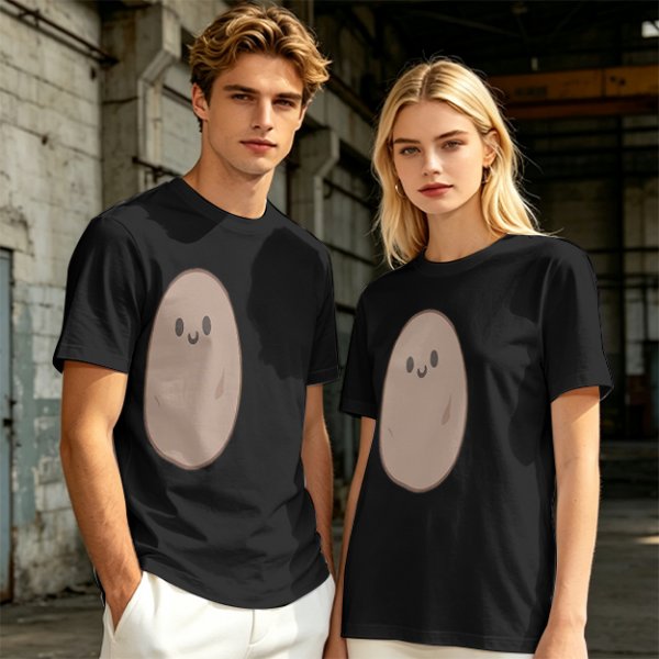 Olive Green T-Shirt With Cute Smiling Potato Graphic