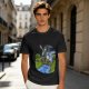 Olive T-shirt with Cartoon Boys Balancing on Log Over Stream