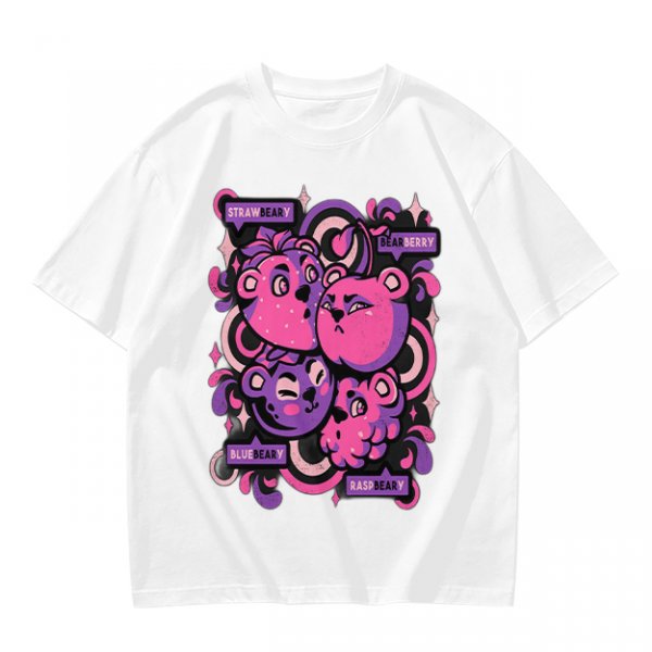 Olive T-shirt with playful bear-fruit graphic print