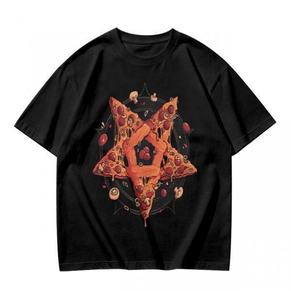 Olive T-Shirt With Pizza Pentagram Graphic Design