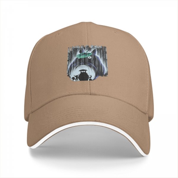 Black baseball cap with Totoro rainy forest graphic print