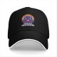 Black baseball cap with cheerful purple cat rainbow and Life is a Meowsical text