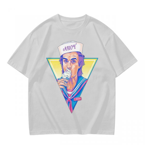 Olive T-Shirt with Steve Harrington Scoops Ahoy Ice Cream Graphic
