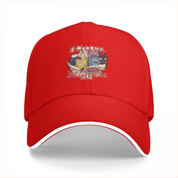 Black baseball cap with Kitten Nuggets cartoon cat graphic