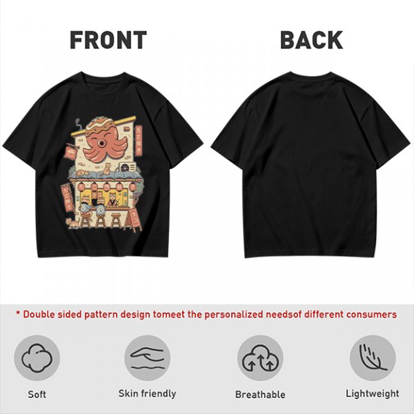 Olive T-Shirt with Octopus Takoyaki Shop Cat Art Print
