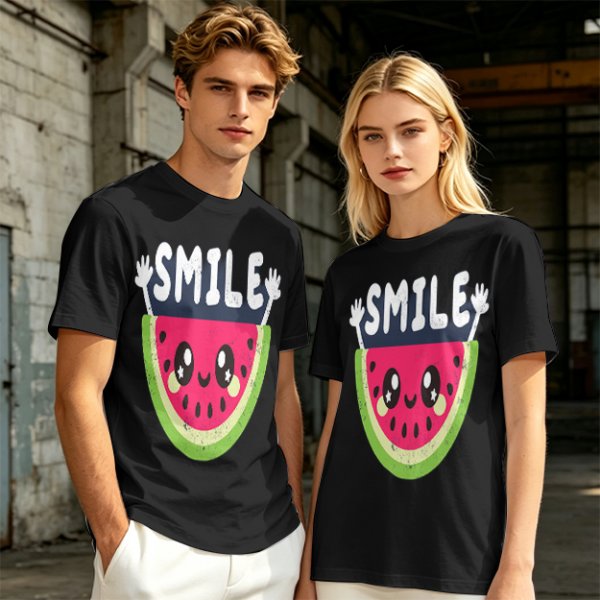 Olive T-Shirt With Cute Watermelon Graphic And Smile Text