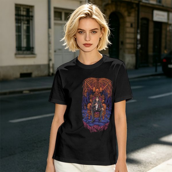 Olive Graphic T-Shirt With Dark Throne Skeleton Art Print