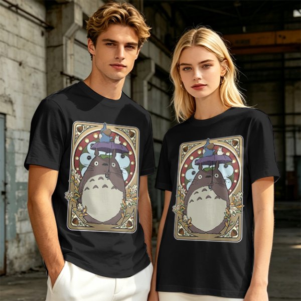 Olive Green T-Shirt With My Neighbor Totoro Art Nouveau Print