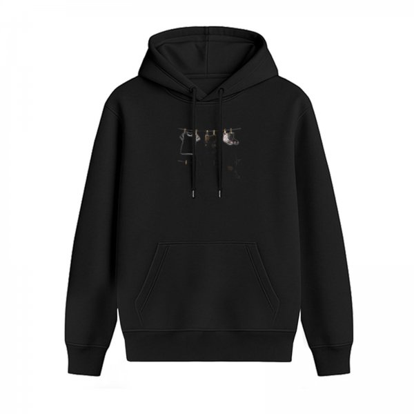 Black Hoodie With Clothesline Graphic Print Design