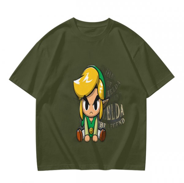 Olive T-shirt with Chibi Link from The Legend of Zelda Print