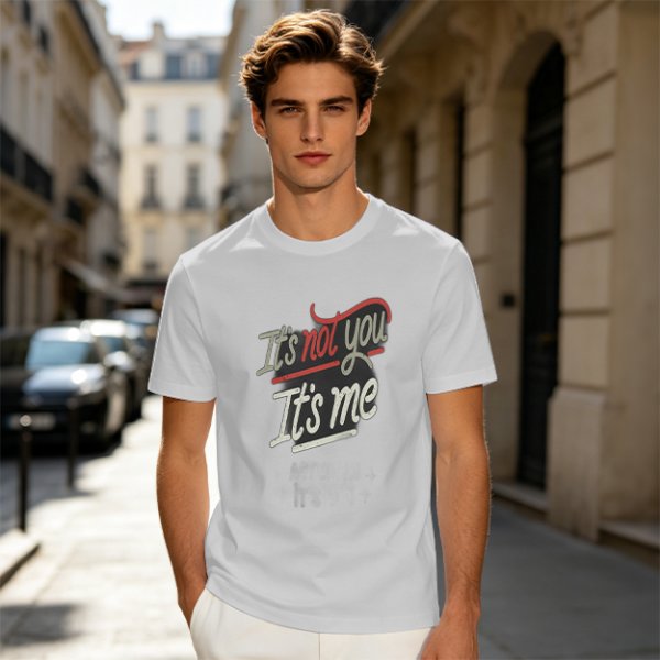 Olive green graphic t-shirt with 'It's not you It's me' print
