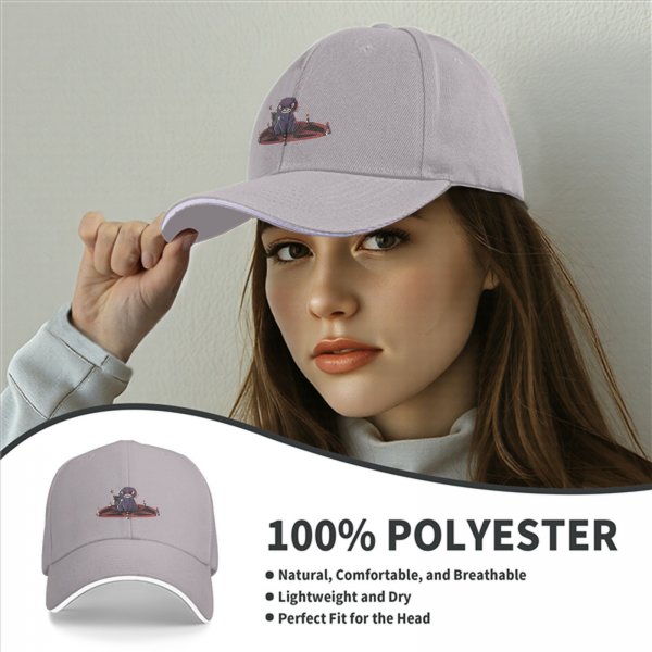 Black baseball cap with a demonic cat on a pentagram design