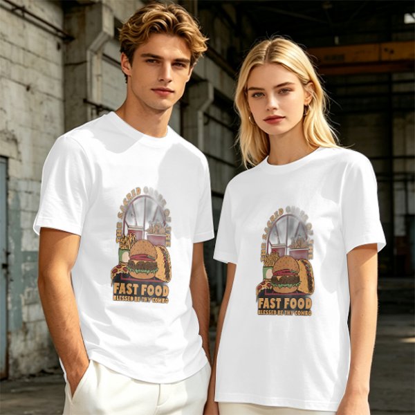 Olive T-Shirt With Sacred Fast Food Combo Graphic Print