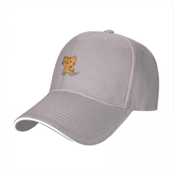 Black Baseball Cap With Cute Orange Cartoon Cat Graphic