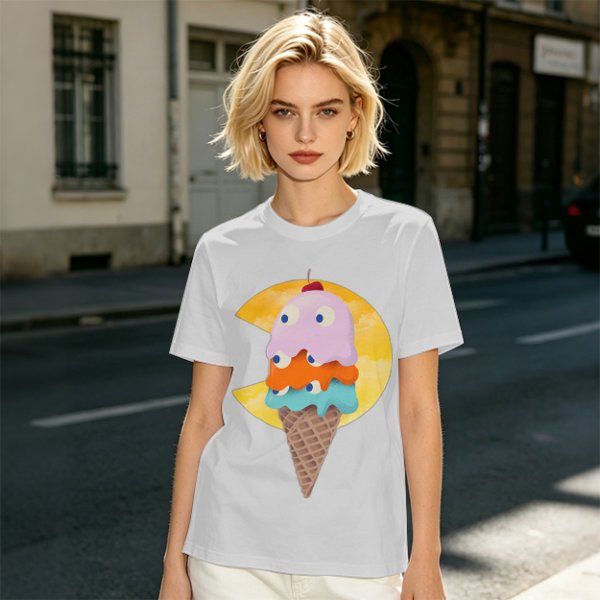 Olive T-Shirt With Melting Ice Cream Ghost Graphic Design