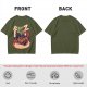 Olive T-Shirt with Cartoon Crocodile Eating Snack Graphic