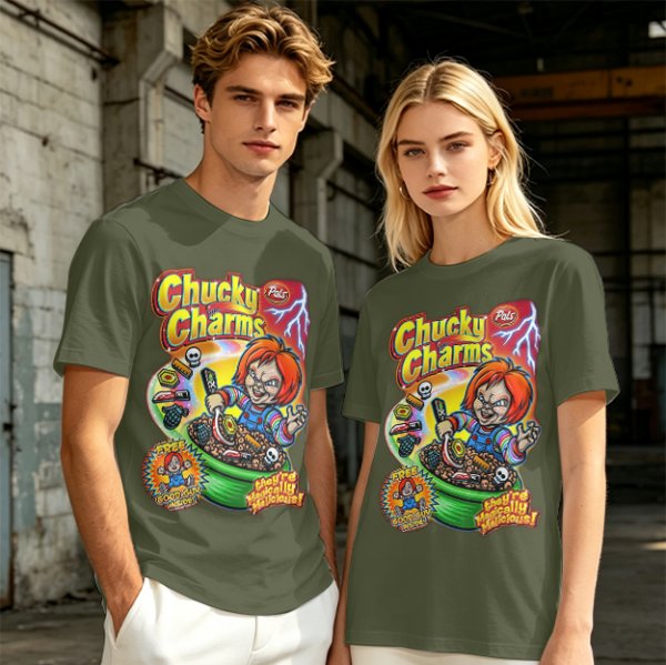 Chucky Charms Horror Cereal Themed Graphic T-Shirt