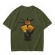 Olive Green T-Shirt With Sun And Dark Figure Graphic Print
