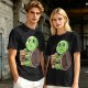 Olive Green T-Shirt With Cute Turtle Holding Coffee Cup Print