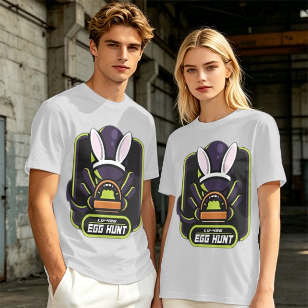 Olive T-Shirt With Alien Bunny Ears Egg Hunt Graphic
