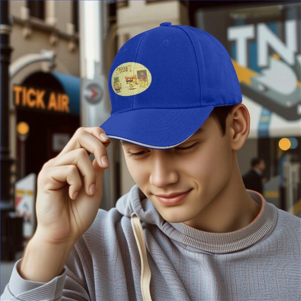 Black Baseball Cap With Pizza Club Pineapple Slice Graphic