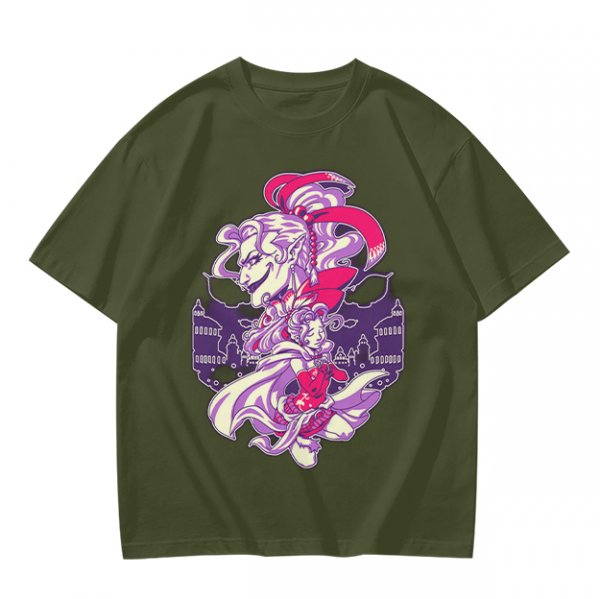 Olive Green T-Shirt With Fantasy Character Graphic Print