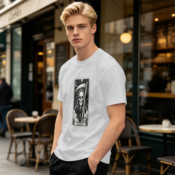 Olive T-shirt with The Death Tarot Card Grim Reaper Graphic