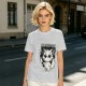 Olive graphic t-shirt with angry cartoon cat holding knife