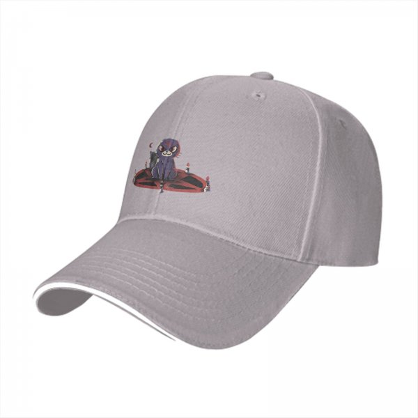 Black baseball cap with a demonic cat on a pentagram design