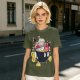 Olive T-shirt with Bomberman Character Eating Ramen Print