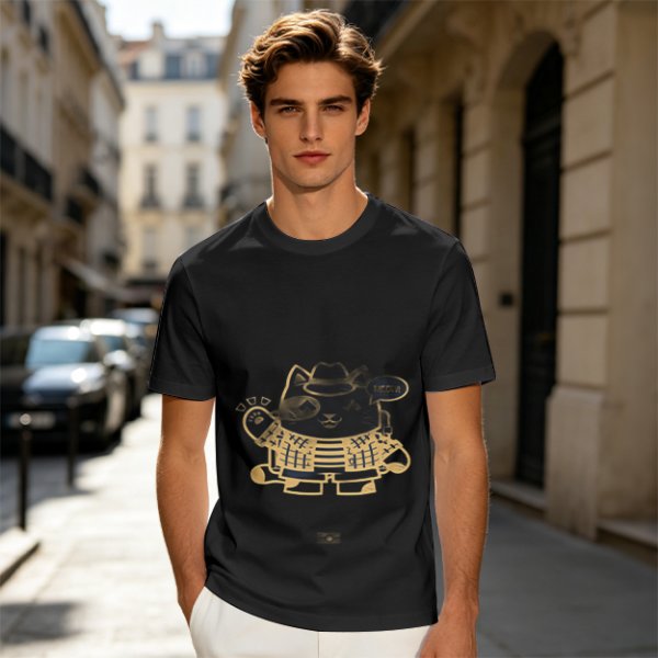 Olive Green T-Shirt With Stylish Cat Graphic Print