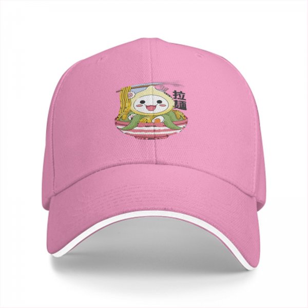Black Baseball Cap With Cute Ramen Octopus Character Print