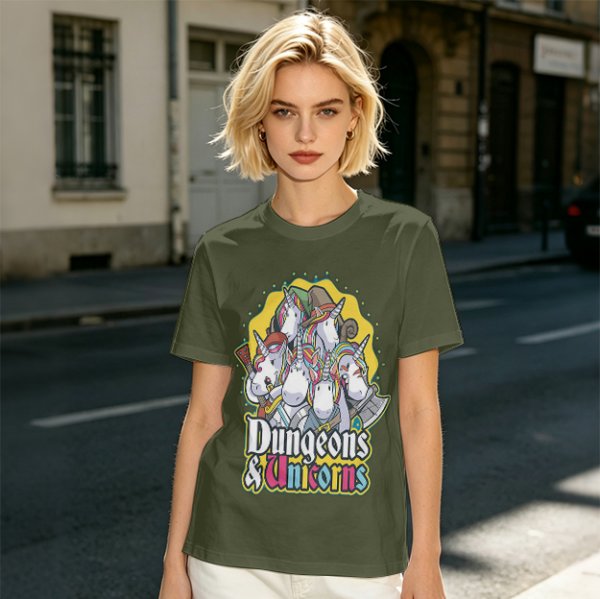 Dungeons and Unicorns Themed Graphic T-Shirt